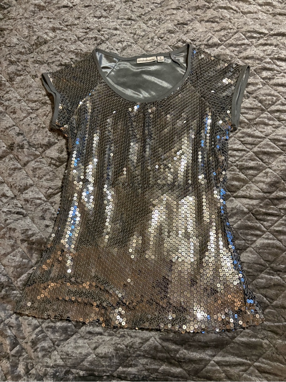 JohnPaulRichard Metallic Sequin Short Sleeve Top - Silver #704 tote#26